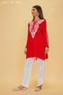 Rayon Chikankari Short Kurta in Red
