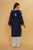 Muslin Chikankari Long Kurta In Navy Blue
