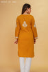 Cotton Chikankari Flared Kurta in Mustard Yellow