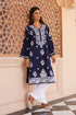 Muslin Chikankari Long Kurta In Navy Blue