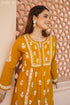 Cotton Chikankari Flared Kurta in Mustard Yellow