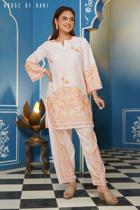 Printkari Poly Muslin Co-ord set in Orange