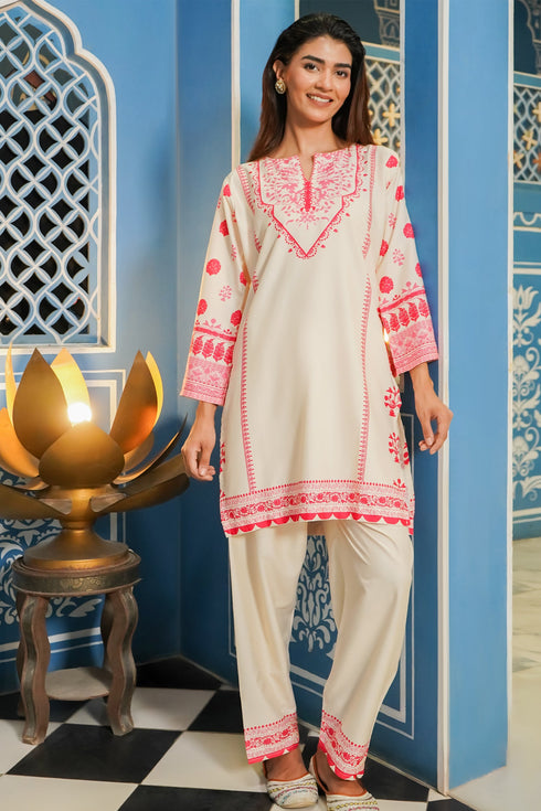 Printkari Poly Muslin Co-ord set in Off White PINK