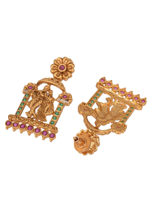 GoldPlated Green AD Studded Radha Krishna Temple Jewellery Set