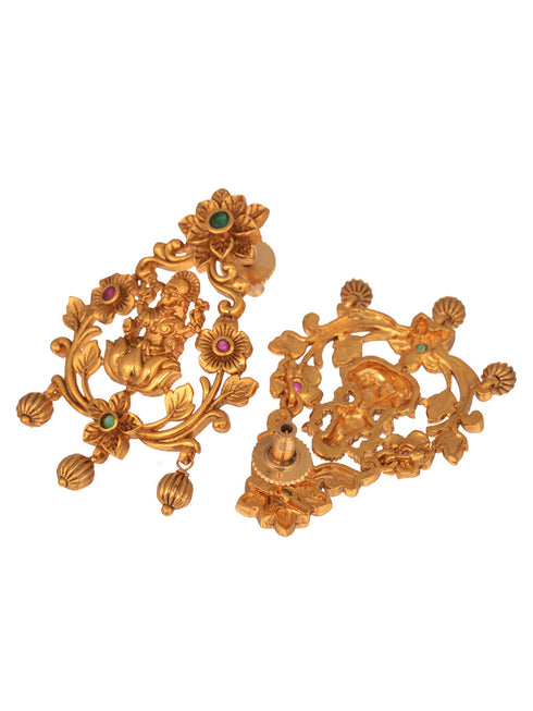 GoldPlated Green AD Embellished Shri Lakshmi Temple Choker Jewellery Set