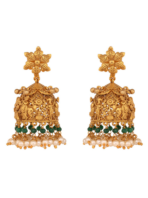 GoldPlated AD Embellished Enchanting Krishna Temple Choker Jewellery Set
