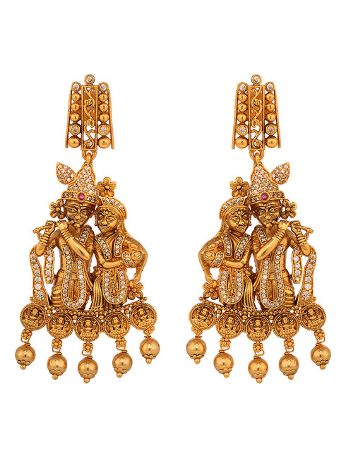 GoldPlated White AD Embellished Temple Radhe Krishna Choker Jewellery Set