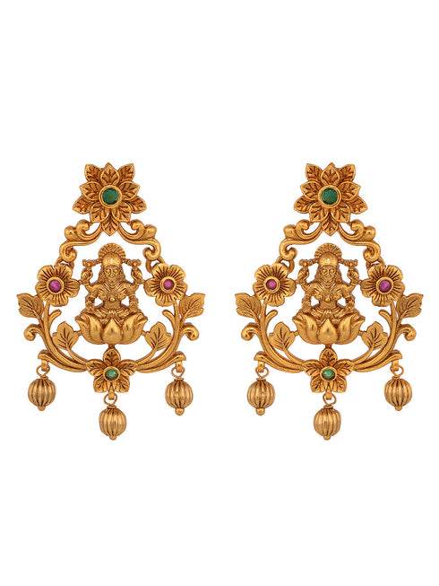 GoldPlated Green AD Embellished Shri Lakshmi Temple Choker Jewellery Set