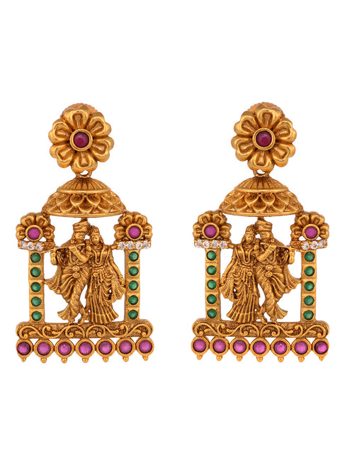 GoldPlated Green AD Studded Radha Krishna Temple Jewellery Set