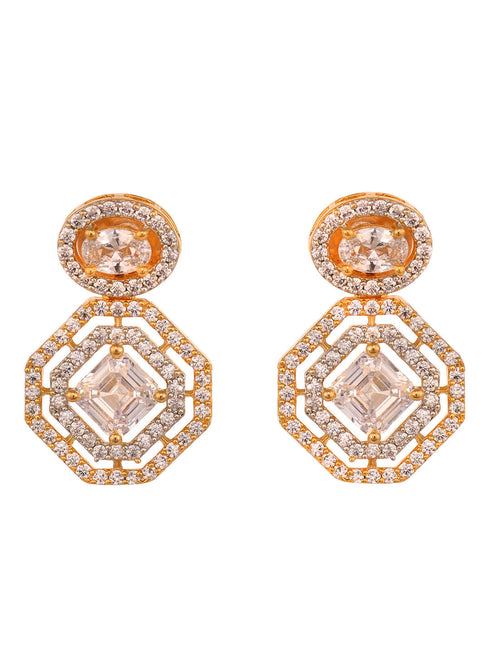 GoldPlated & White AD Studded Contemporary Drop Earrings