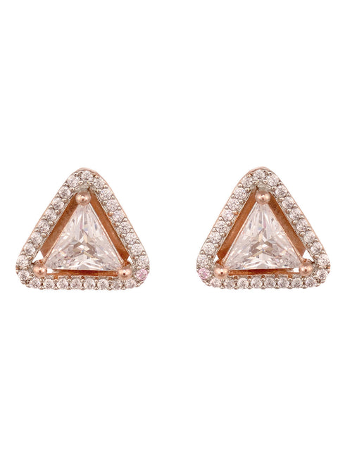 Rose Gold Plated White AD Studded Triangular Studs Earrings