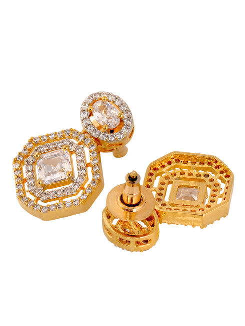 GoldPlated & White AD Studded Contemporary Drop Earrings