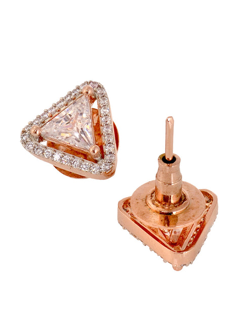 Rose Gold Plated White AD Studded Triangular Studs Earrings