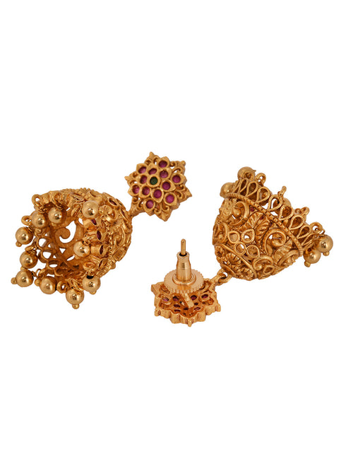 Saraf RS Gold Plated ADStudded Temple Lakshmi Long Haram Jewellery set