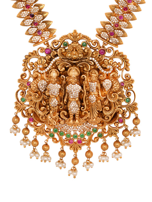 GoldPlated AD Embellished Temple Ram Darbaar Jewellery Set