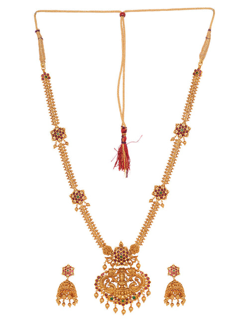 Saraf RS Gold Plated ADStudded Temple Lakshmi Long Haram Jewellery set