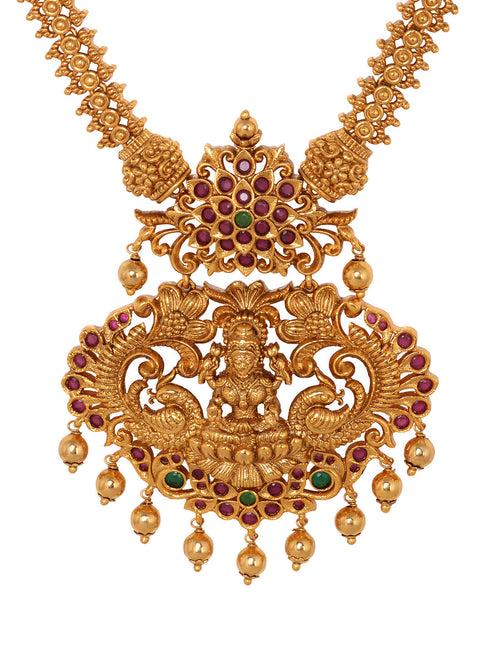 Saraf RS Gold Plated ADStudded Temple Lakshmi Long Haram Jewellery set