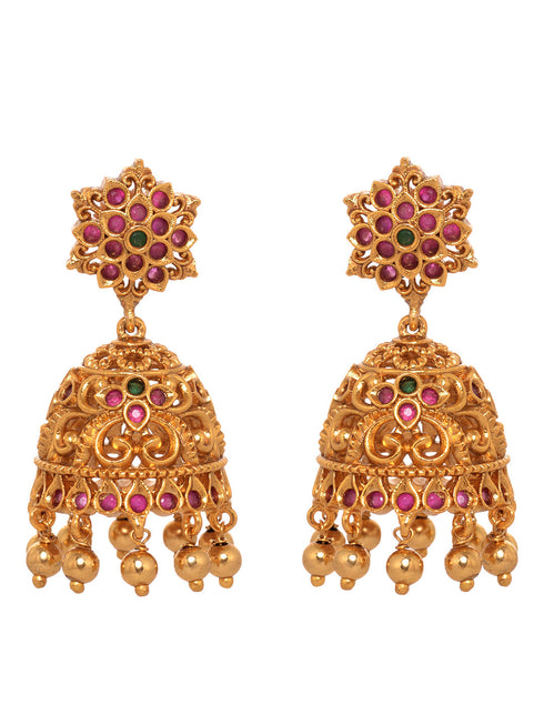 Saraf RS Gold Plated ADStudded Temple Lakshmi Long Haram Jewellery set