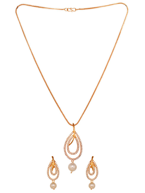 Gold Toned Pearl Studded Minimal Locket Jewellery Set
