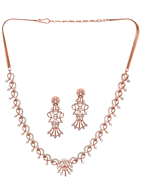 Rose GoldPlated White AD Studded Jewellery Set