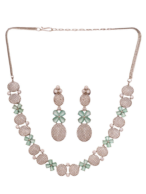 GoldPlated Lime green AD Studded Statement Jewellery Set