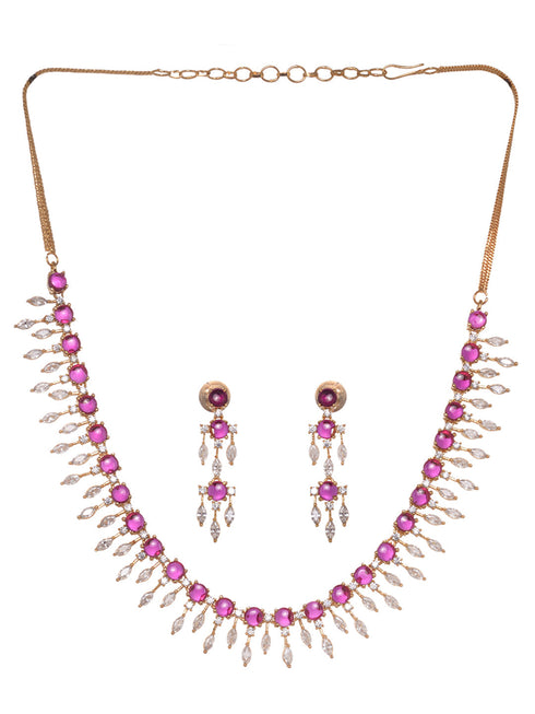 Gold Plated & Pink AD Studded Necklace & Earrings