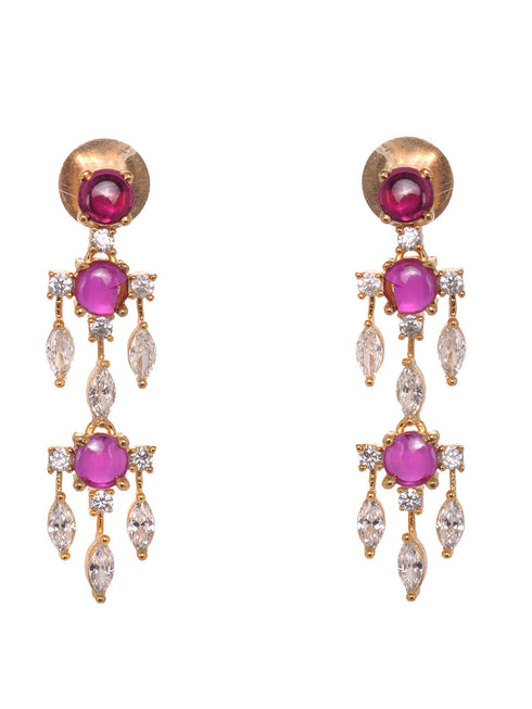 Gold Plated & Pink AD Studded Necklace & Earrings