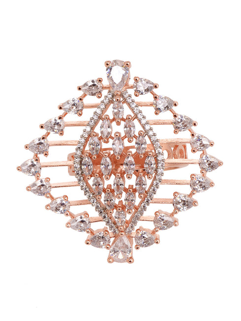 Rose GoldPlated & White AD Studded Ring
