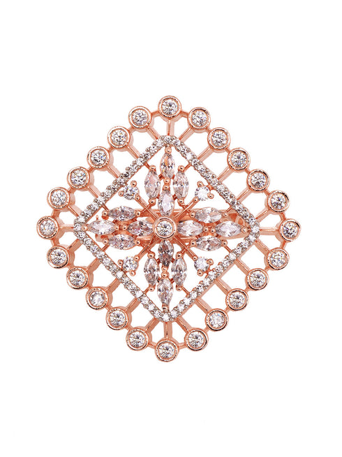 Rose GoldPlated White ADStudded Adjustable Finger Ring