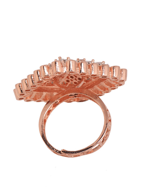 Rose GoldPlated White ADStudded Adjustable Finger Ring