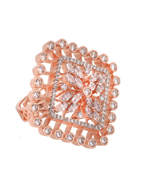 Rose GoldPlated White ADStudded Adjustable Finger Ring