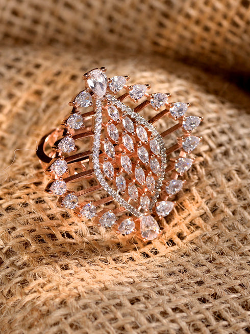 Rose GoldPlated & White AD Studded Ring