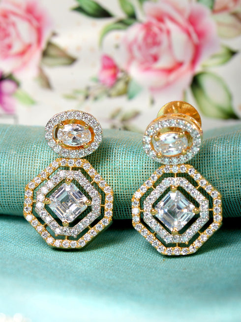 GoldPlated & White AD Studded Contemporary Drop Earrings