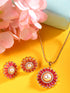 Women Pink & White Gold Plated AD & Pearl Studded Jewellery Set
