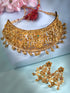 GoldPlated Green AD Embellished Shri Lakshmi Temple Choker Jewellery Set