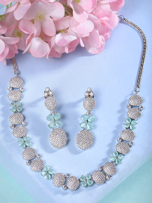 GoldPlated Lime green AD Studded Statement Jewellery Set