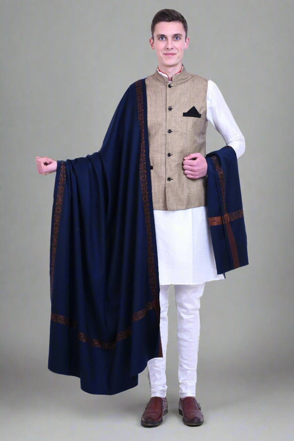 Men's Pure Wool Border Shawl
