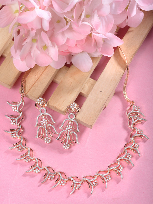 Rose GoldPlated White AD Studded Jewellery Set