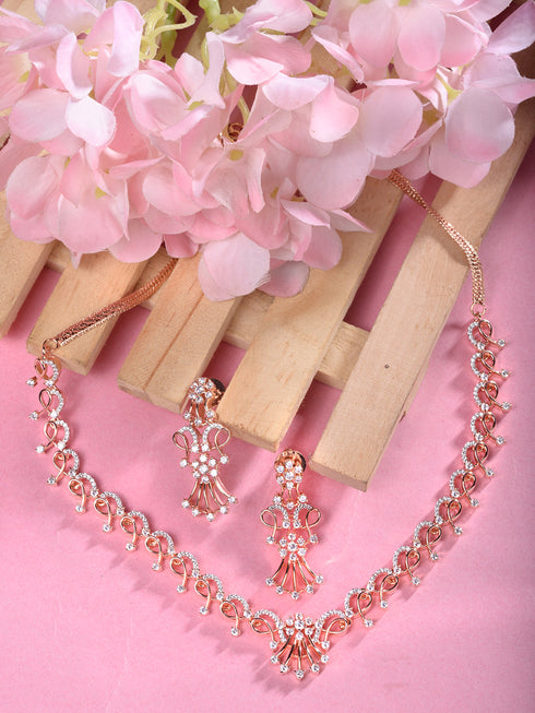 Rose GoldPlated White AD Studded Jewellery Set