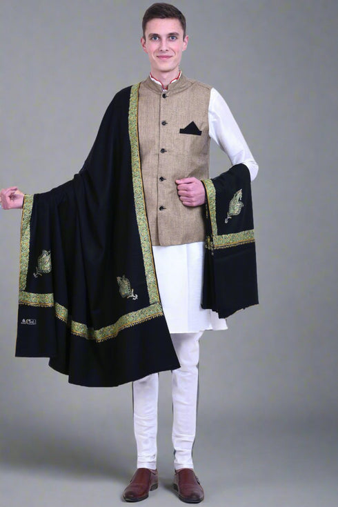 Men's Hand Embroidered Pure Wool Shawl