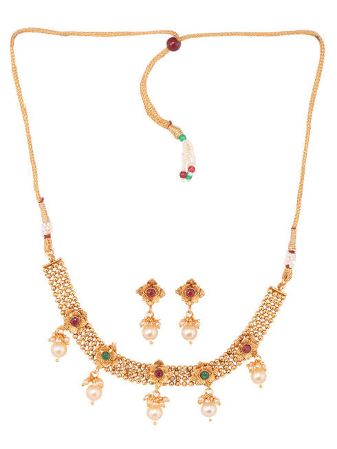 GoldPlated Red & Green AD Studded Jewellery Set