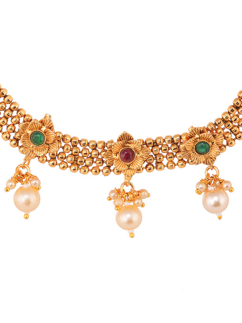 GoldPlated Red & Green AD Studded Jewellery Set