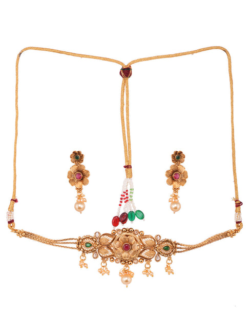 GoldPlated Red & Green AD Studded Jewellery Set