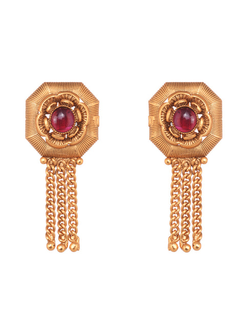 Women GoldPlated Red KempStudded Temple Jewellery Set