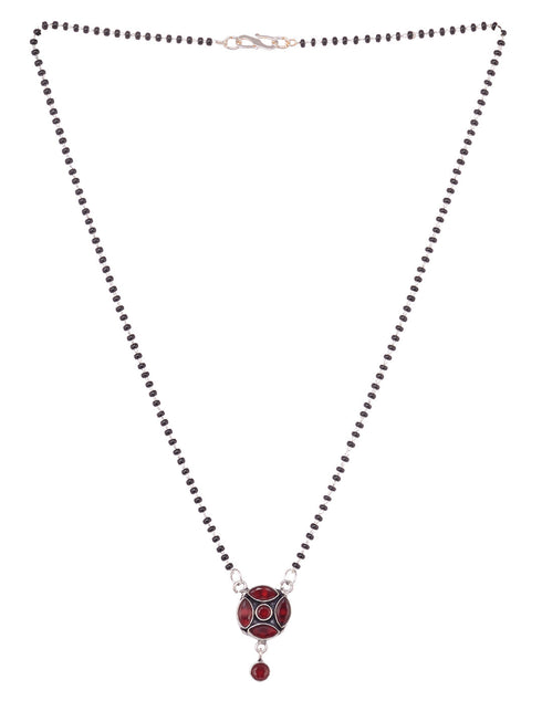 Red Silver Plated AD Studded Minimal Mangalsutra