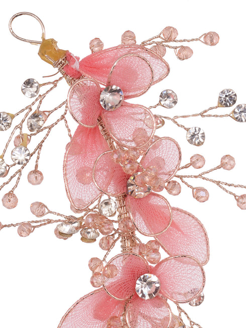 Gold Toned & Pink Stocking Flowers Beaded Tiara Hair Accessory