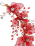 Gold Toned & Red Stocking Flowers Beaded Tiara Hair Accessory