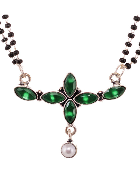 SilverPlated Green StonesStudded Mangalsutra