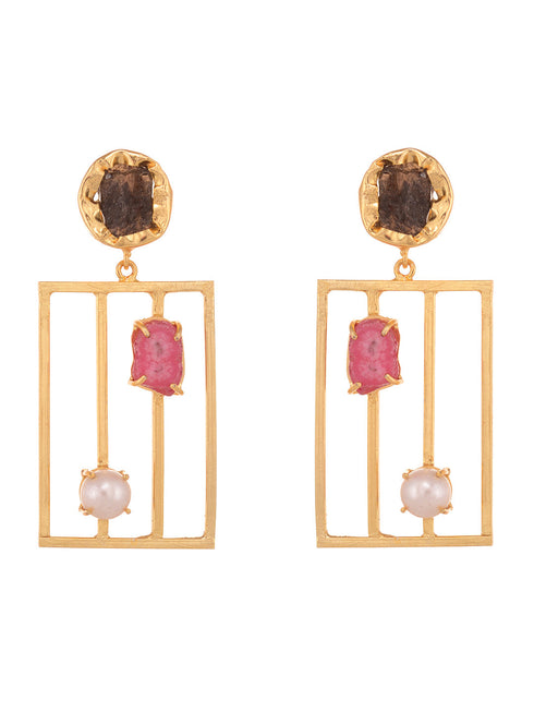 Pink Gold Plated Contemporary Drop Earrings