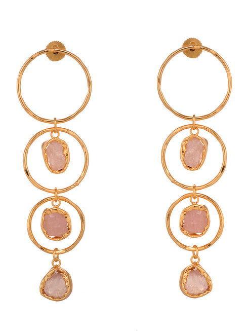 GoldToned & Pink Contemporary Hoop Earrings